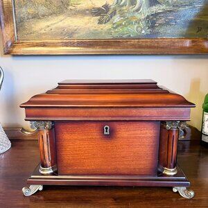 Vintage Bombay Co Neoclassical Empire Style Mahogany Box Jewelry Box Brush gold